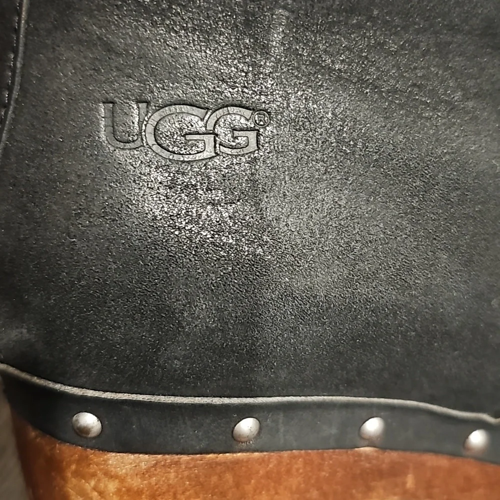 UGG 2-Way Fold Over Ankle Boots Shearling Lined Booties Wooden Heel Clogs Size 8